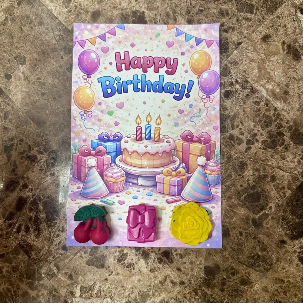 Handmade Generic Purple Themed Crayon Birthday Card NEW